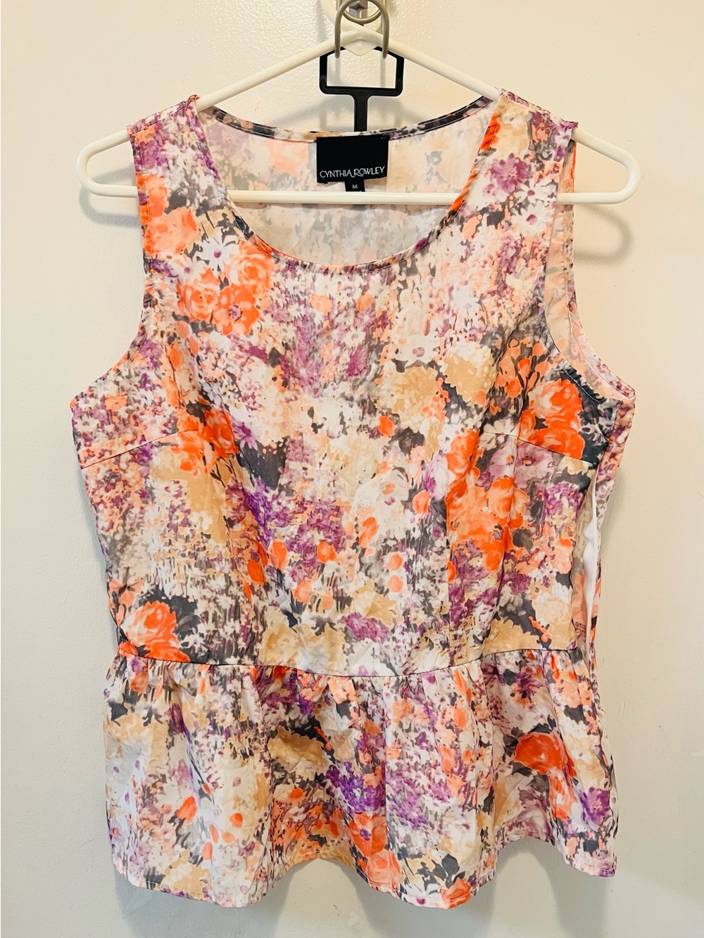 Cynthia Rowley Orange, Purple & Cream Floral Peplum Tank